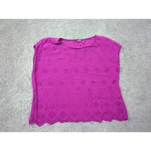 Vince Camuto‎ Blouse Womens XL Pink Cap Sleeve Eyelet Scalloped Hem